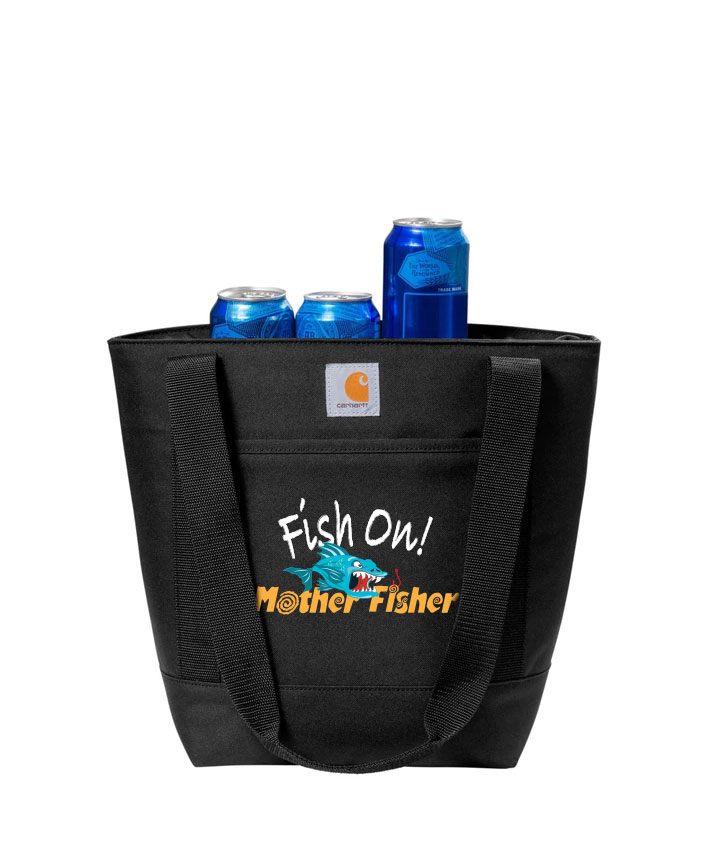 <p>This tote cooler is just what you need when youre casting from the shore or out at sea. Insulated and seam-sealed, your food and drinks will stay fresh and cool.</p> <ul>
<li>Fully insulated main compartment can hold up to 18 12 ounce cans</li>
<li>Interior mesh pocket to store water bottle or other essentials</li>
<li>Front zippered pocket</li>
<li>Sturdy shoulder straps</li>
<li>Carhartt label sewn on front</li>
<li>Dimensions: 13